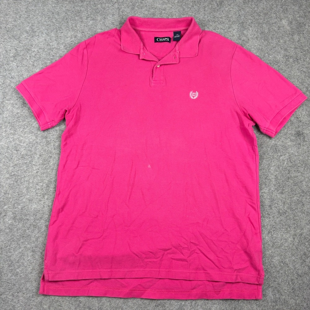 Chaps Polo Shirt Mens Large Pink Short Sleeve Classic‎ Pique Logo Golf Preppy